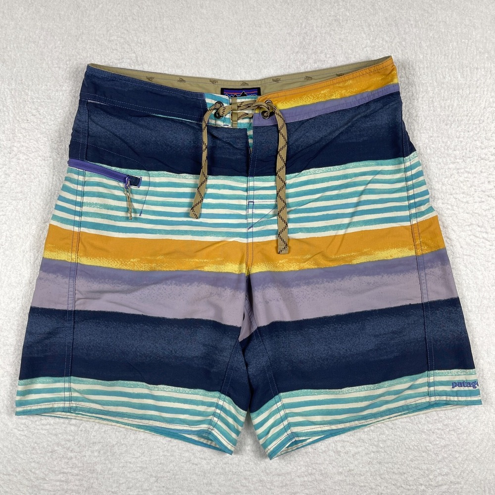 Patagonia Board Shorts Mens 32 Striped Surf Beach Pool Swimsuit Vacation Travel